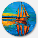 Brown Sailing Boat Disc Seascape Circle Metal Wall Art