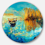 Colorful Lake with Boats Seascape Circle Metal Wall Art