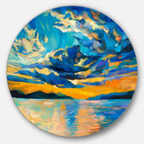 Orange Sunset with Blue Sky Painting Circle Metal Wall Art