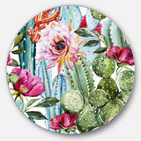 Cactus Pattern Watercolor Floral Circle Metal Wall Art