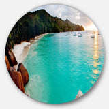 Tropical Beach with Blue Waters Seascape Circle Metal Wall Art
