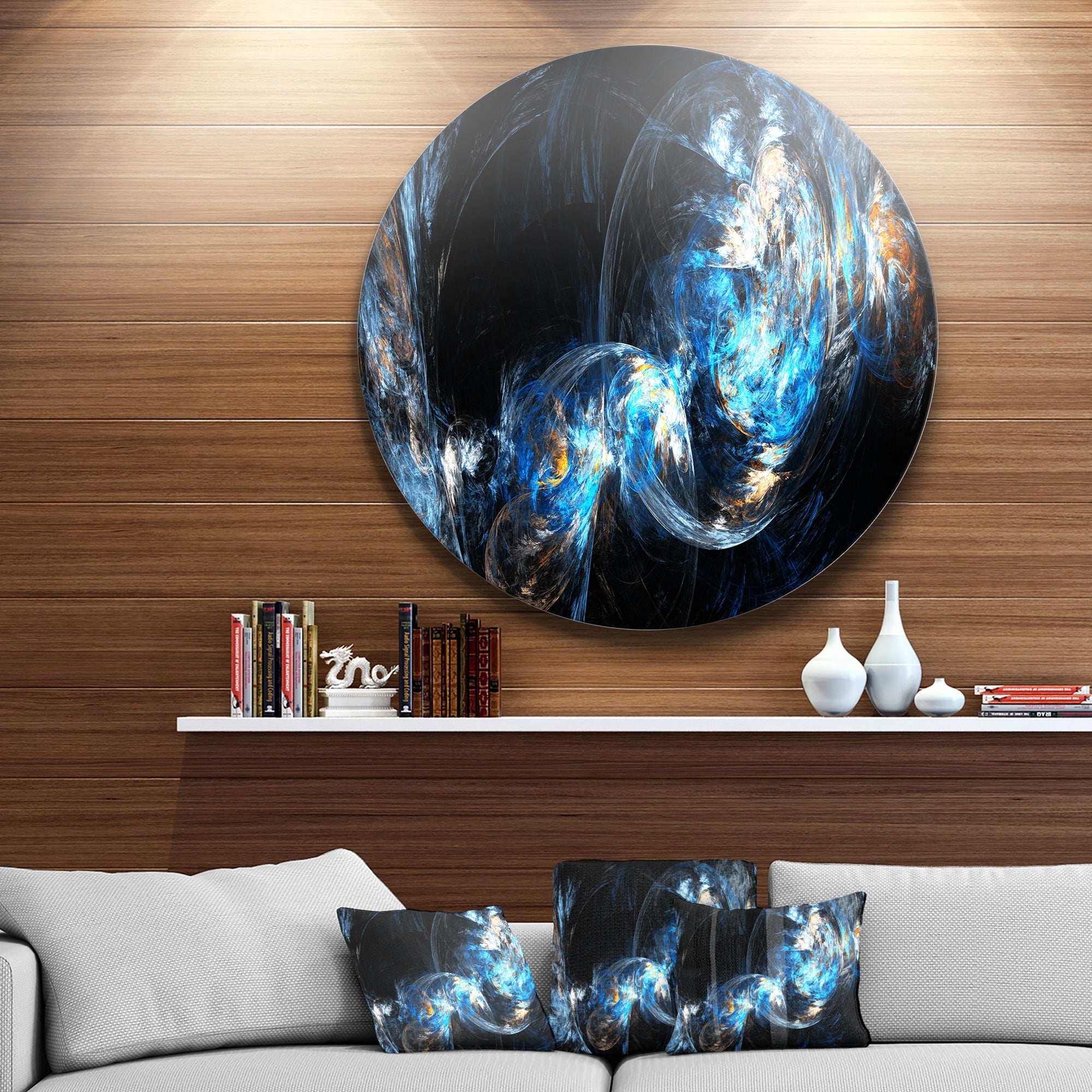 Colored Smoke Blue Abstract Circle Metal Wall Art