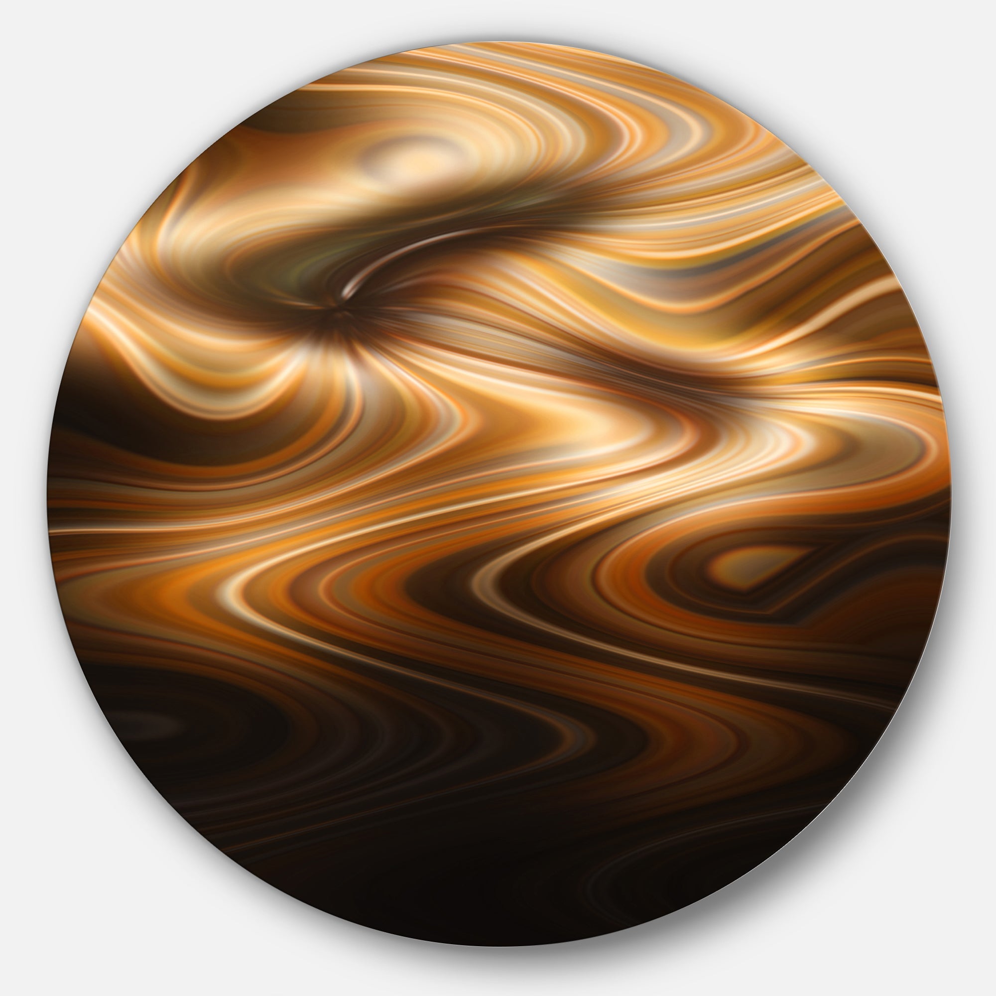 Brown Curved Waves Texture Large Abstract Circle Metal Wall Art