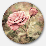 Vintage Pink Roses with Water Drops Floral Circle Metal Wall Art