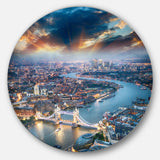 Aerial View of London at Dusk Cityscape Photo Circle Metal Wall Art