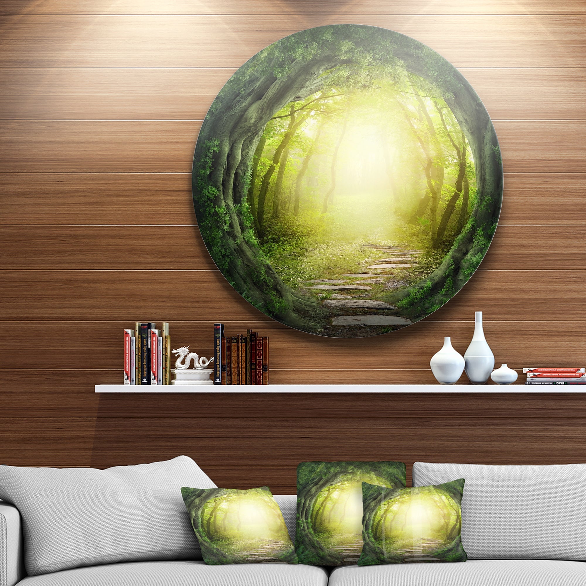 Magic Green Forest Landscape Photography Circle Metal Wall Art