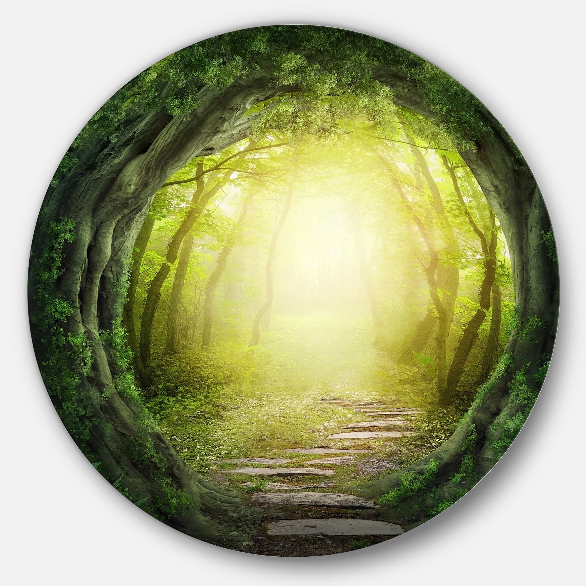 Magic Green Forest Landscape Photography Circle Metal Wall Art
