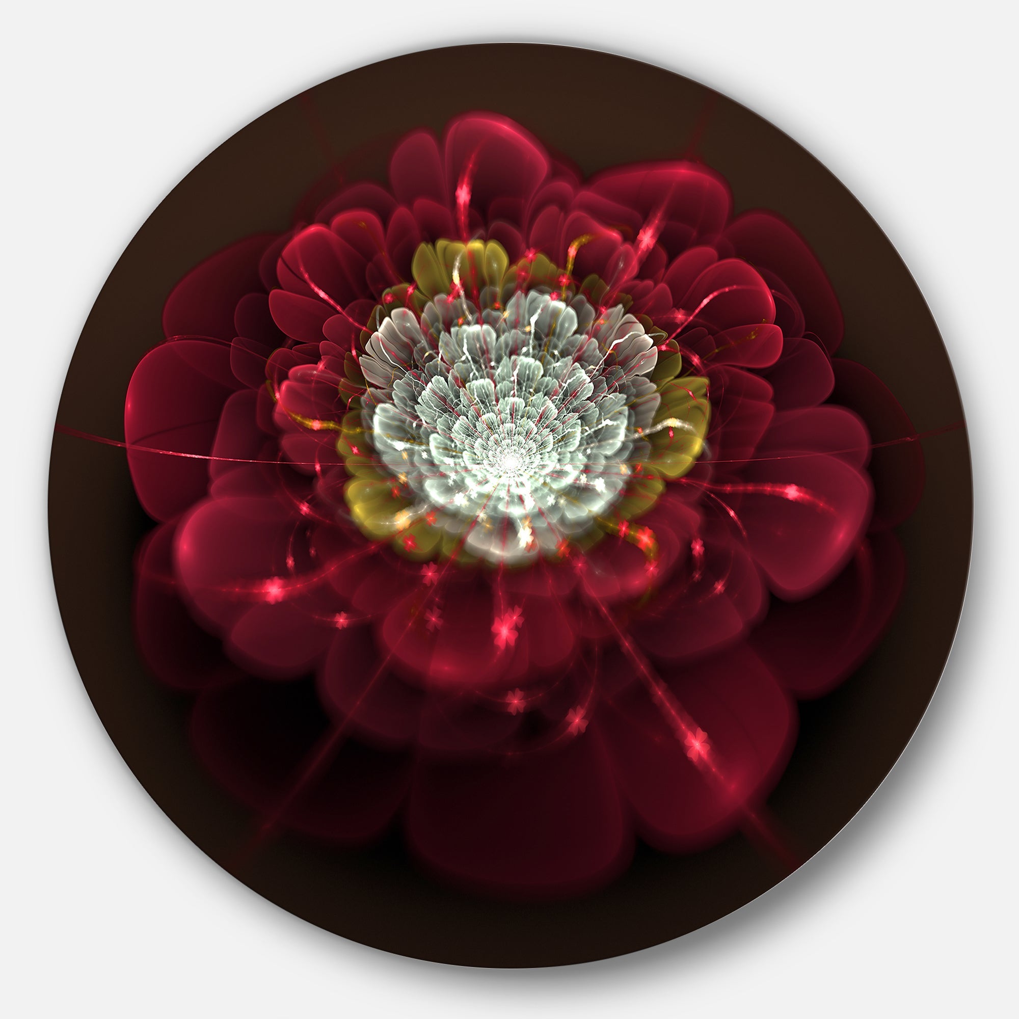 Red Fractal Flower with White Floral Circle Metal Wall Art