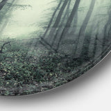 Trail Through Dark Forest Landscape Photo Circle Metal Wall Art