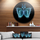 Blue Fractal Butterfly in Dark Abstract Circle Metal Wall Art