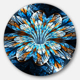 Turquoise Fractal Flower in Dark Floral Circle Metal Wall Art