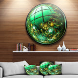 Bright Green Fractal Sphere Abstract Circle Metal Wall Art