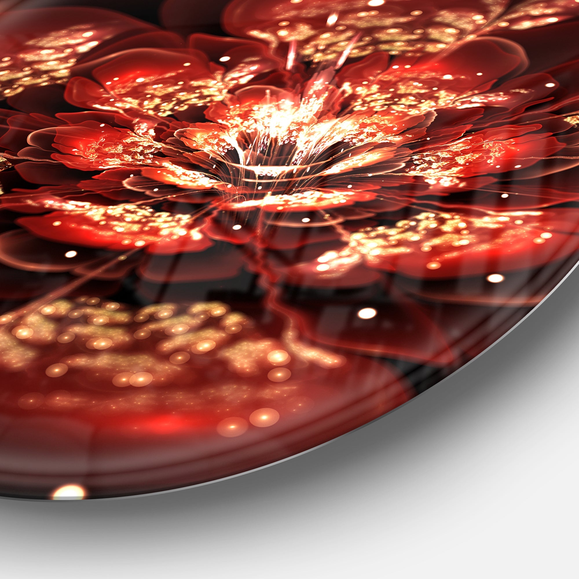 Red Flowers in Fractal Pattern Floral Circle Metal Wall Art