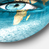 Planet Earth and Blue Eye Abstract Circle Metal Wall Art