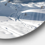 Ski Tracks on a Slope Landscape Photo Circle Metal Wall Art