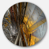 Fractal Yellow Connected Stripes Abstract Circle Metal Wall Art