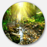 Mountain Stream in Forest Landscape Photography Circle Metal Wall Art