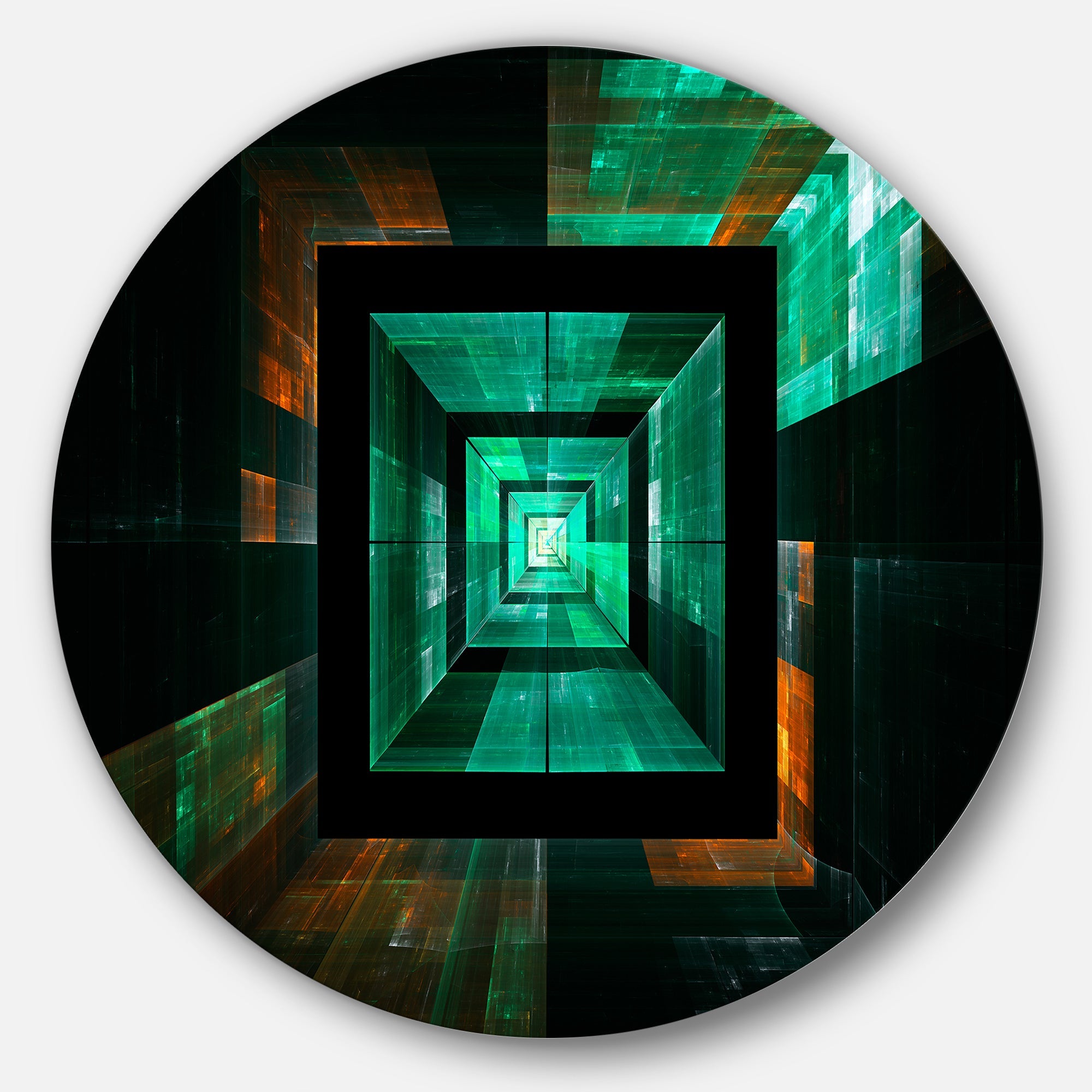 Deep Green Infinite Cube Abstract Circle Metal Wall Art