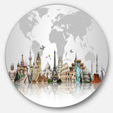 Famous Monuments Across World Circle Metal Wall Art