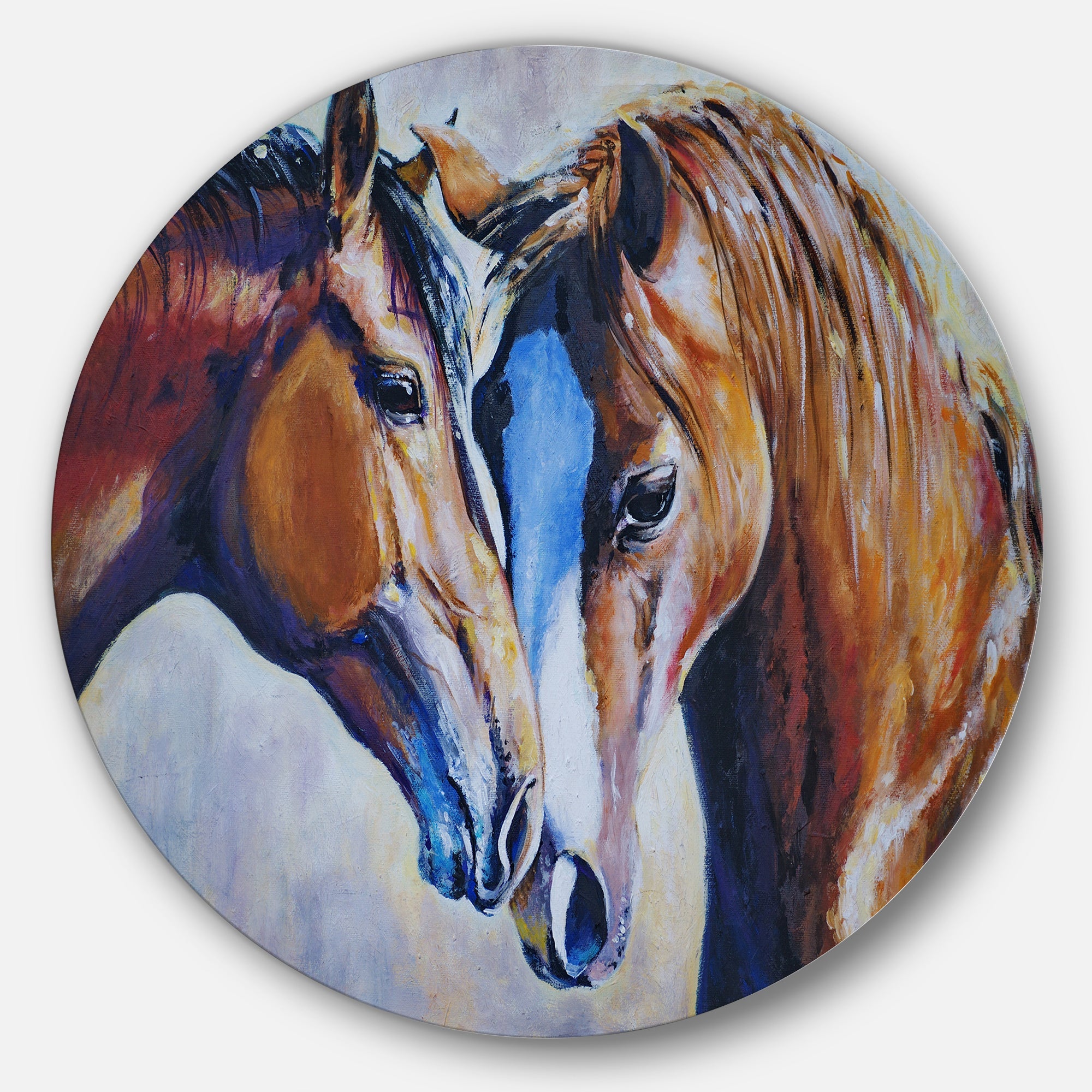 Brown Amorous Horses Animal Circle Metal Wall Art