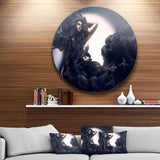 Fashion Woman in Black Smoke Portrait Circle Metal Wall Art