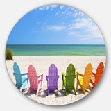 Adirondack Beach Chairs Seashore Photo Circle Metal Wall Art