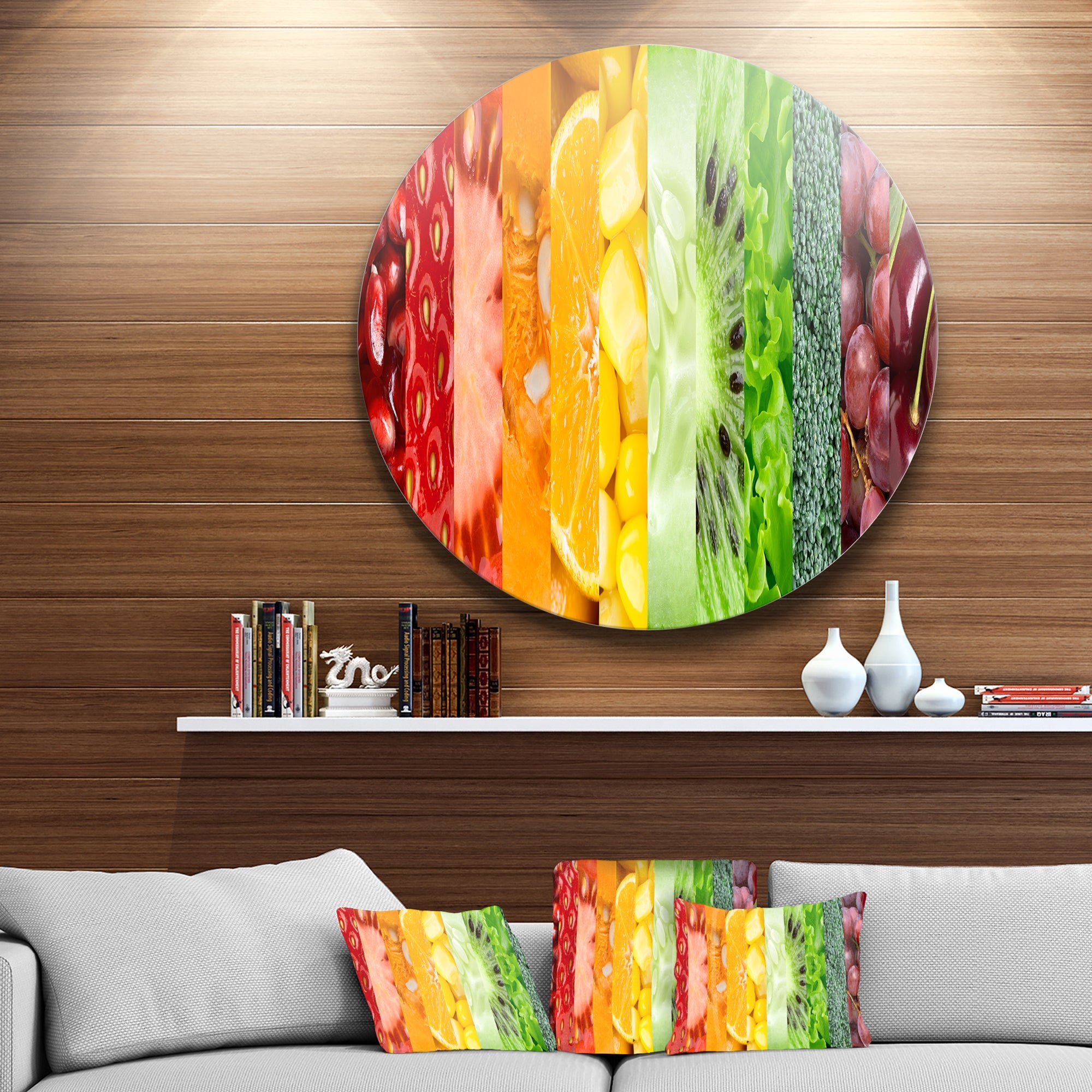 Fruits Berries and Vegie Collage Floral Circle Metal Wall Art