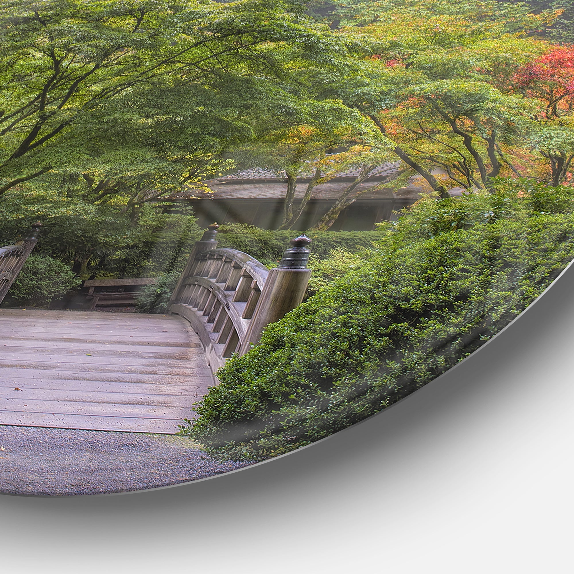 Foggy Dawn in Japanese Garden Landscape Photography Circle Metal Wall Art
