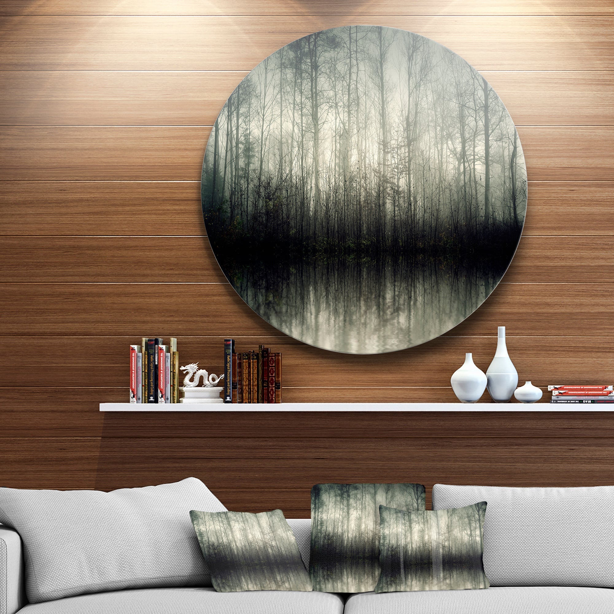 Beautiful Gray Forest in Germany Circle Landscape Circle Metal Wall Art