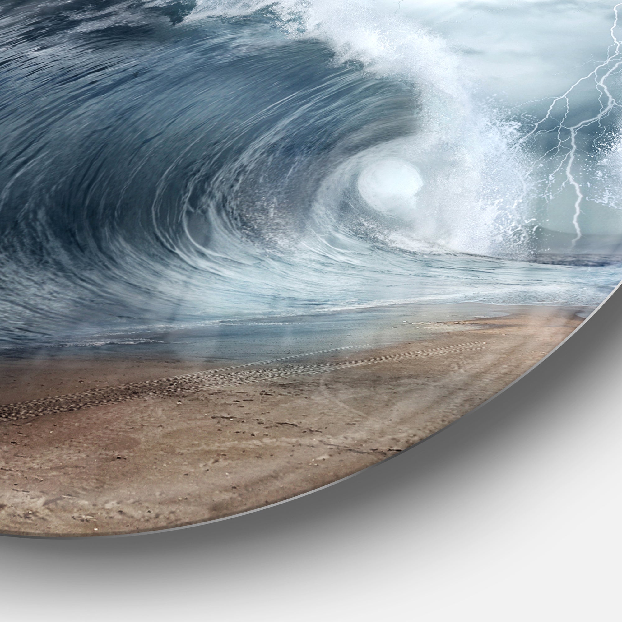 Waves over the Parted Sea Path Ultra Vibrant Large Seashore Metal Circle Wall Art