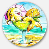 Gold Fish Enjoying Holidays on Beach Ultra Vibrant Cartoon Animal Metal Circle Wall Art