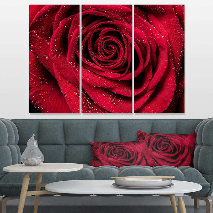 Red Rose Petals with Rain Droplets Multi-Panels