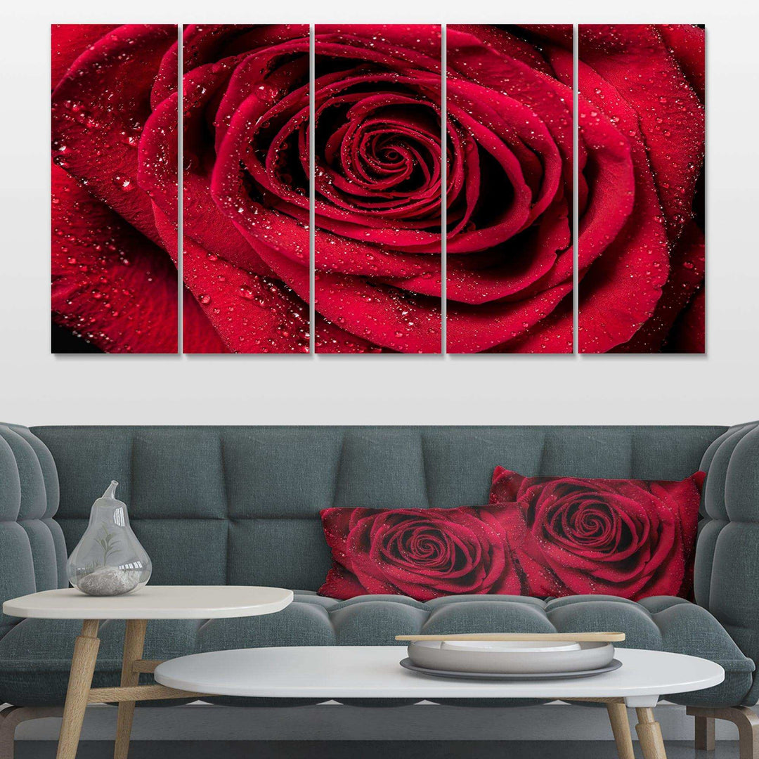 Red Rose Petals with Rain Droplets Multi-Panels