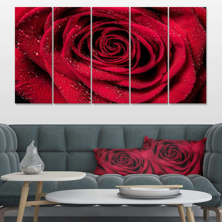 Red Rose Petals with Rain Droplets Multi-Panels