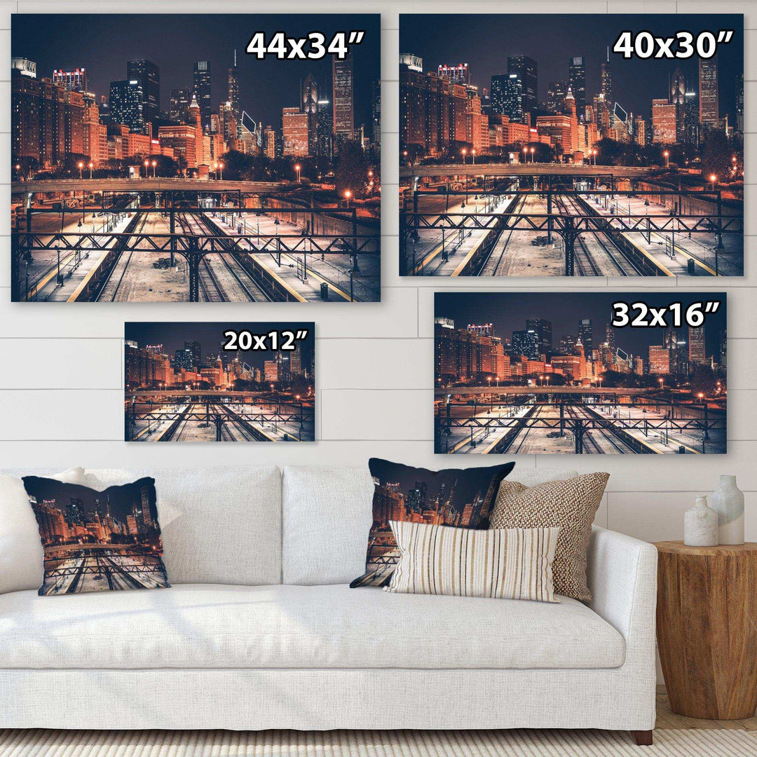 Dark Chicago Skyline and Railroad