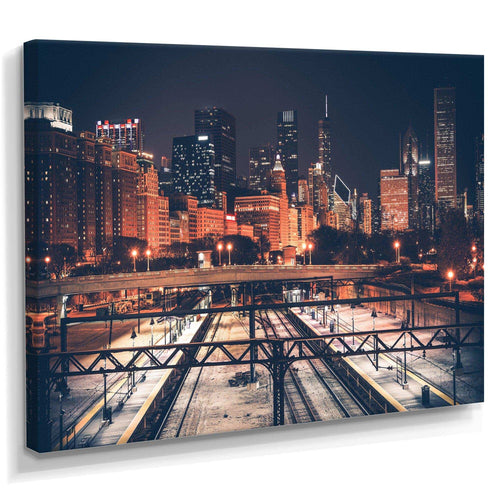 Dark Chicago Skyline and Railroad