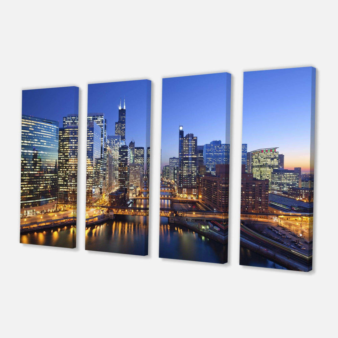 Chicago River with Bridges at Sunset Multi-Panels
