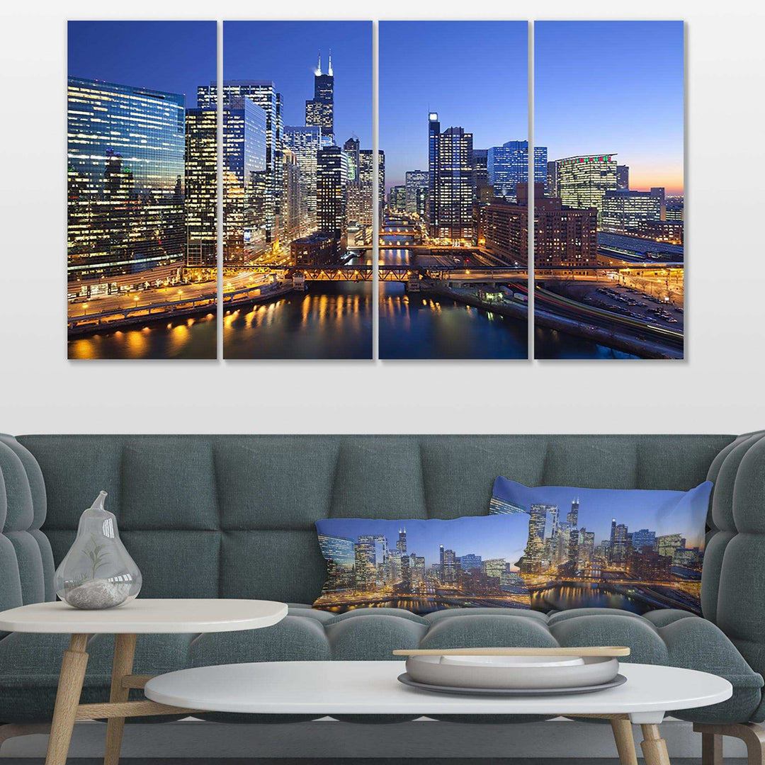 Chicago River with Bridges at Sunset Multi-Panels
