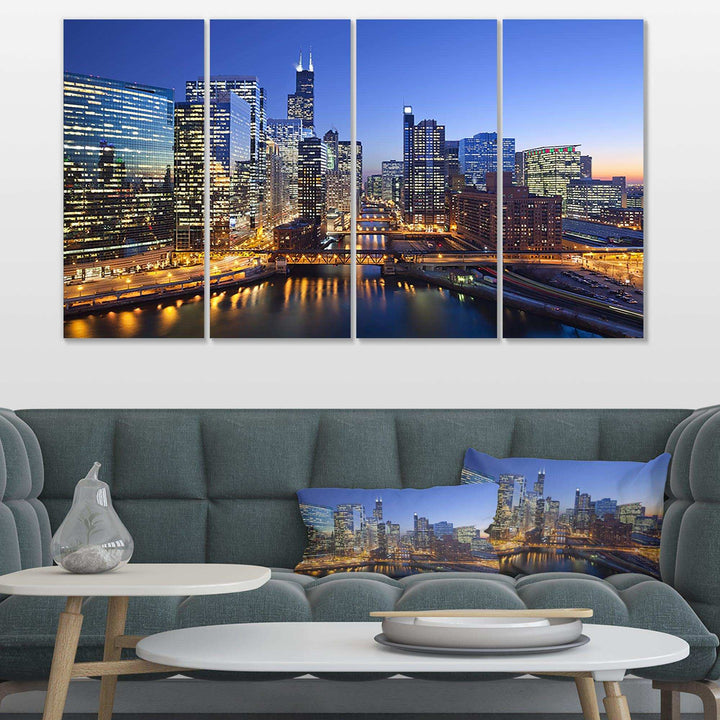 Chicago River with Bridges at Sunset Multi-Panels