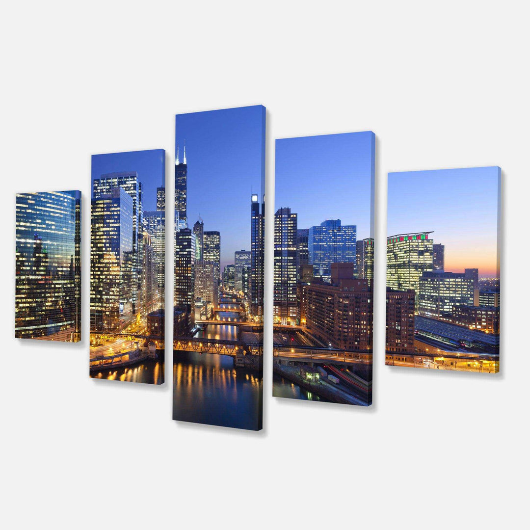 Chicago River with Bridges at Sunset Multi-Panels