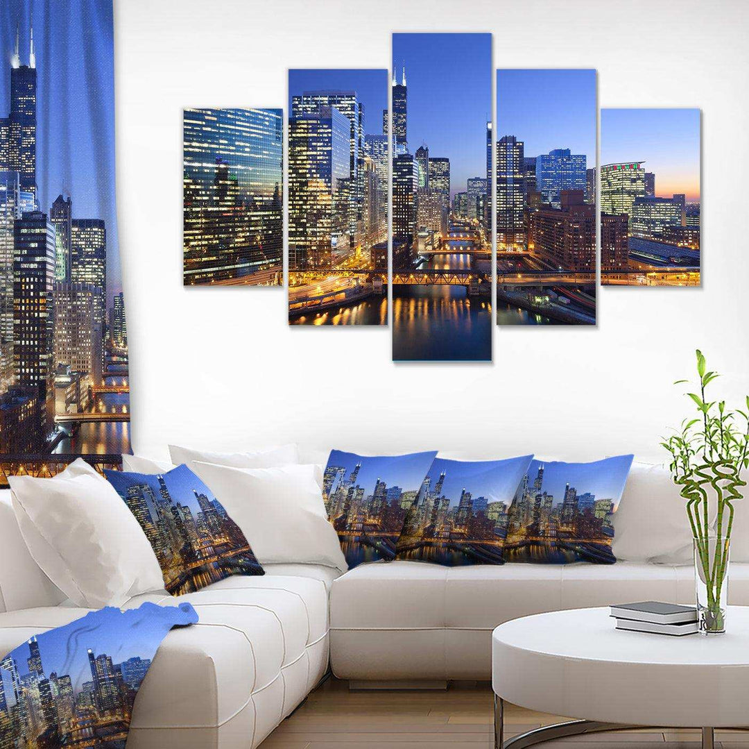 Chicago River with Bridges at Sunset Multi-Panels