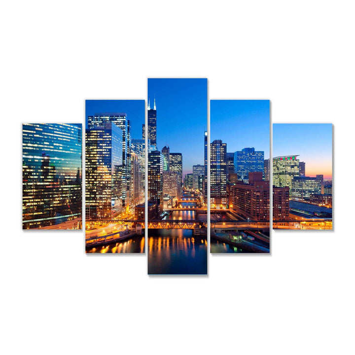 Chicago River with Bridges at Sunset Multi-Panels