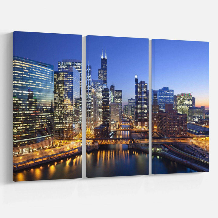 Chicago River with Bridges at Sunset Multi-Panels