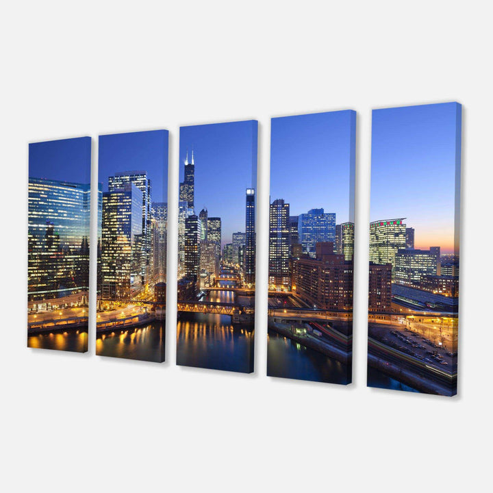 Chicago River with Bridges at Sunset Multi-Panels
