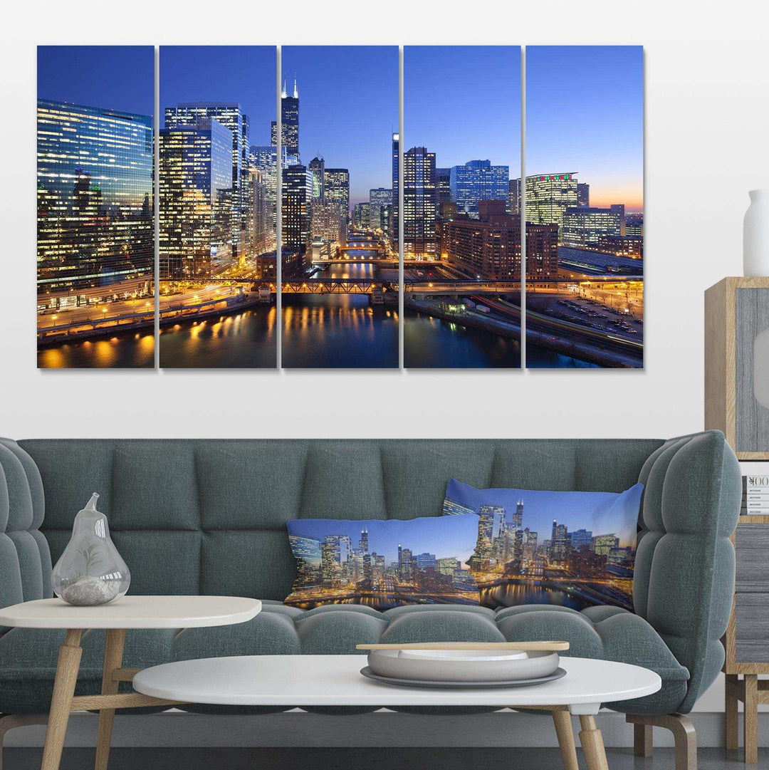 Chicago River with Bridges at Sunset Multi-Panels