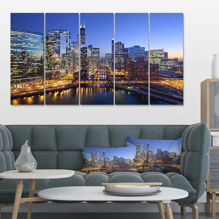 Chicago River with Bridges at Sunset Multi-Panels