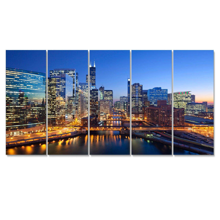 Chicago River with Bridges at Sunset Multi-Panels