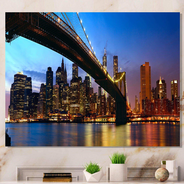 Manhattan City with Bridge under Blue Sky
