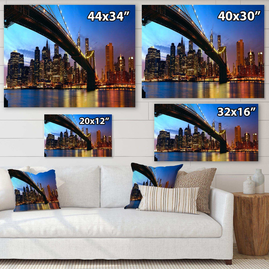 Manhattan City with Bridge under Blue Sky