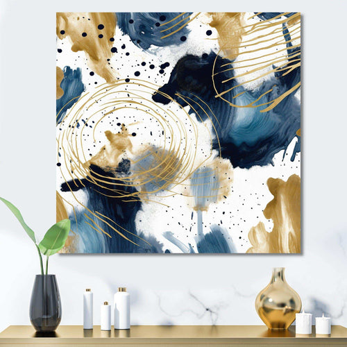 Abstract Pattern With Blue & Golden Textures I - Transitional Living Room Wall Decor
